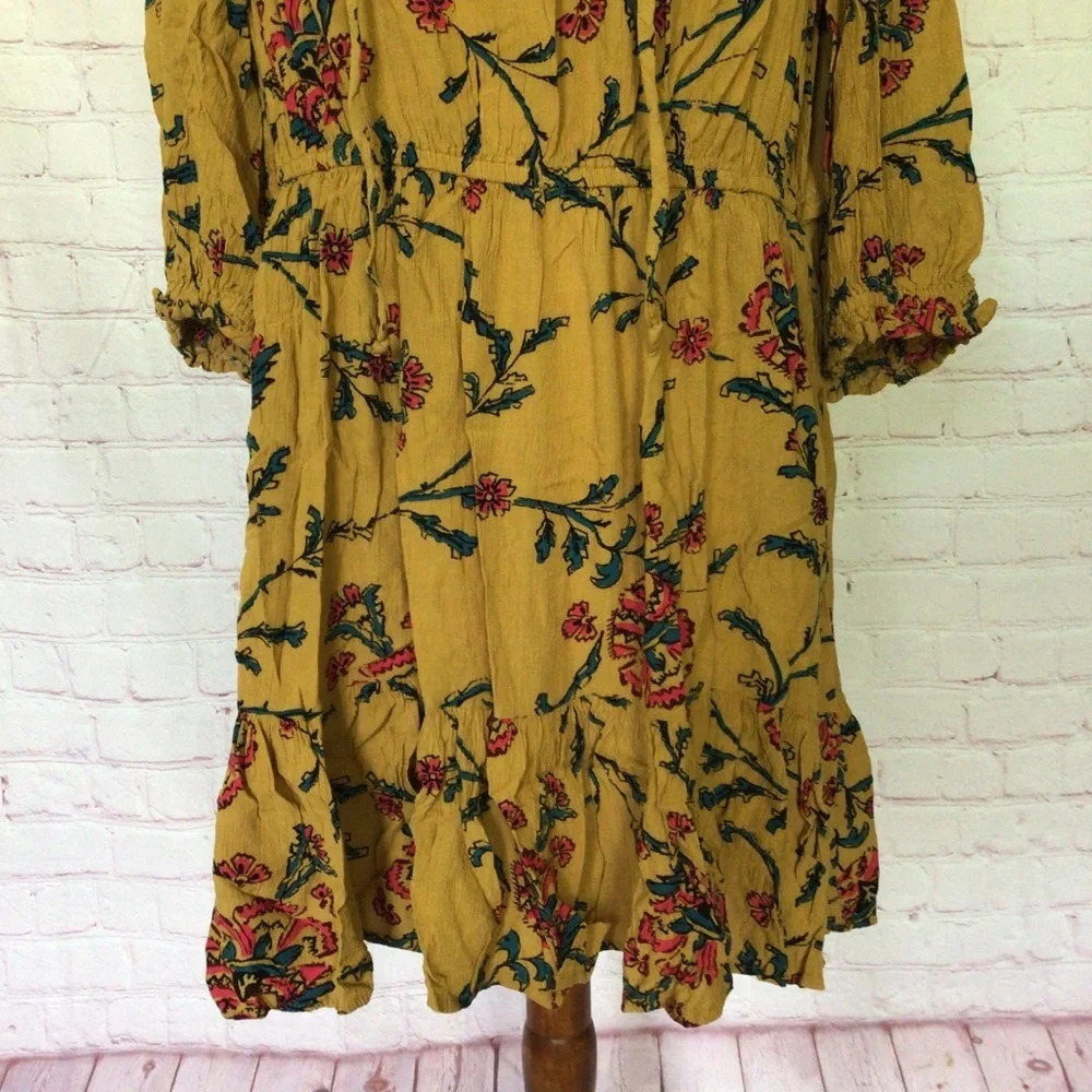Knox Rose Golden Yellow Floral Boho Midi Dress with Pockets - Size Medium - Picture 3 of 10